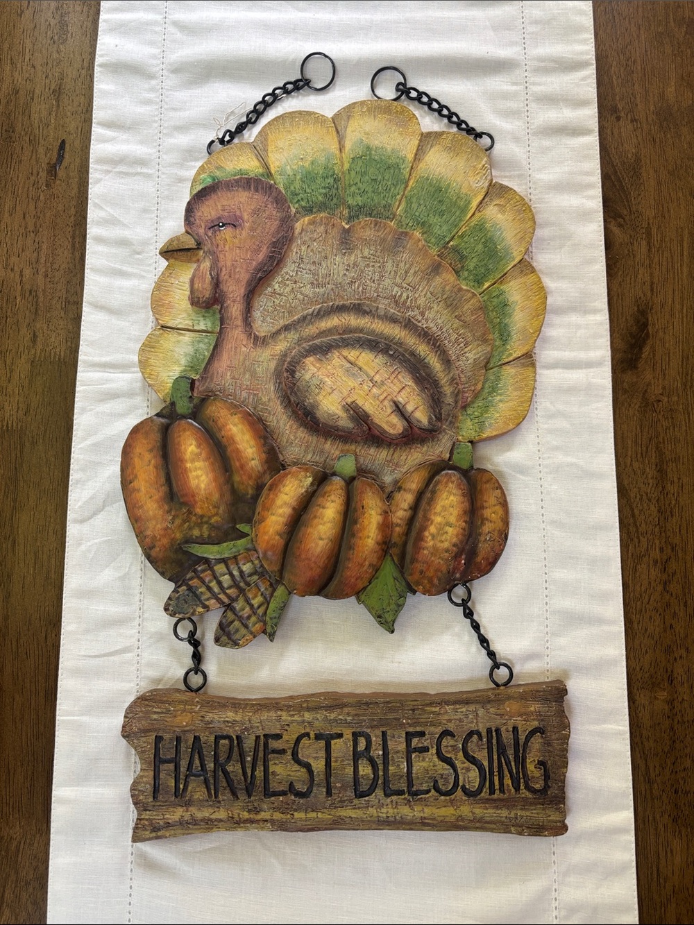 Vintage “Harvest Blessing” Turkey Wall Hanging Sign Fall Rustic Decor